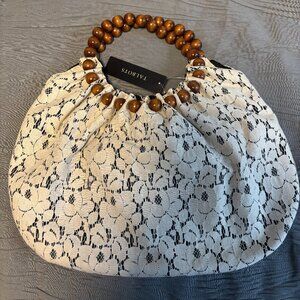 Talbots Lace Handbag with Wooden Bead Handles